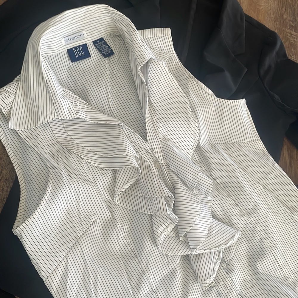 White ruffle office blouse